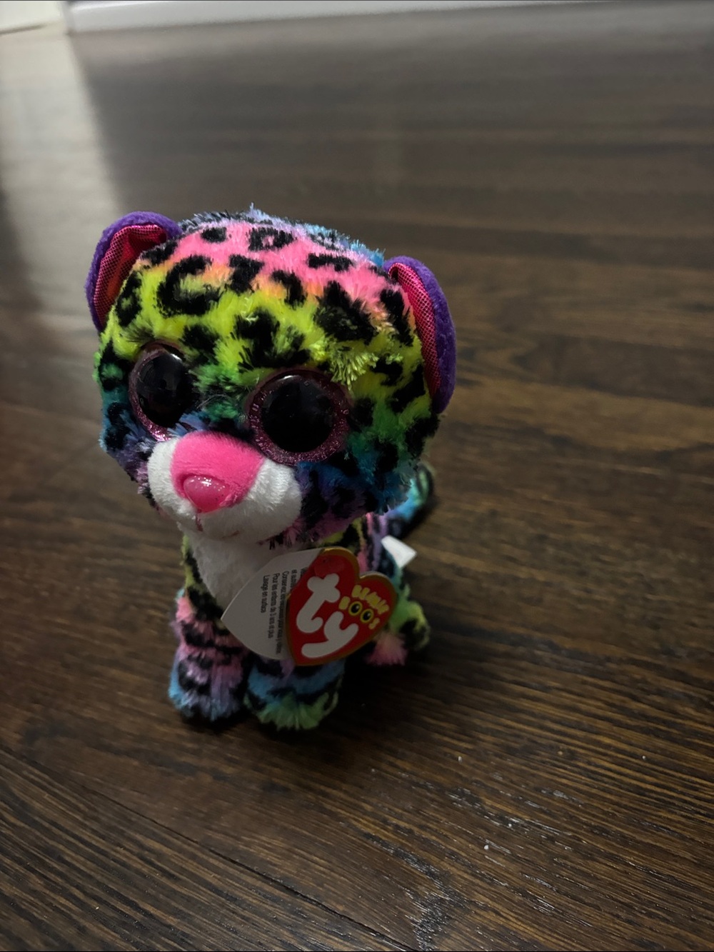 Ty Rainbow Leopard Plush with Pink Nose and Purple Accents